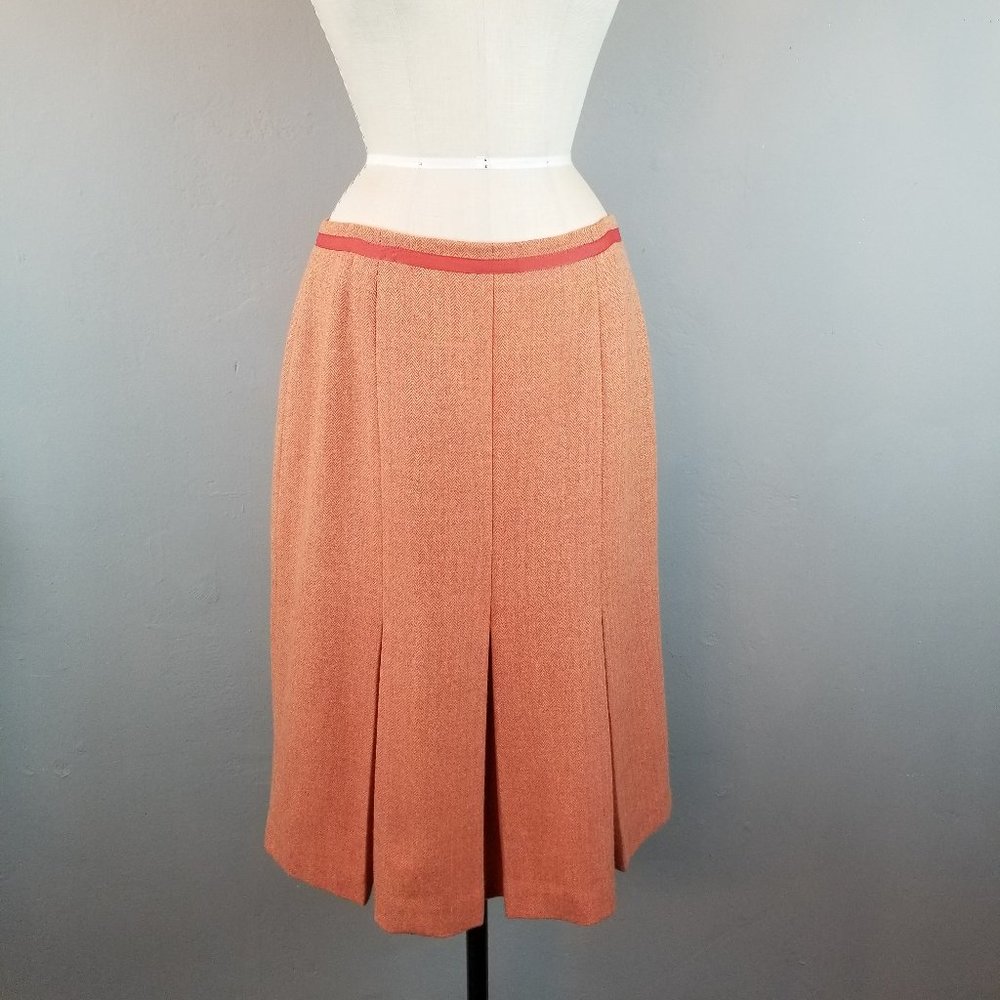 Talbots Orange Pleated A Line Wool Knee Length Skirt Women's Size 10
